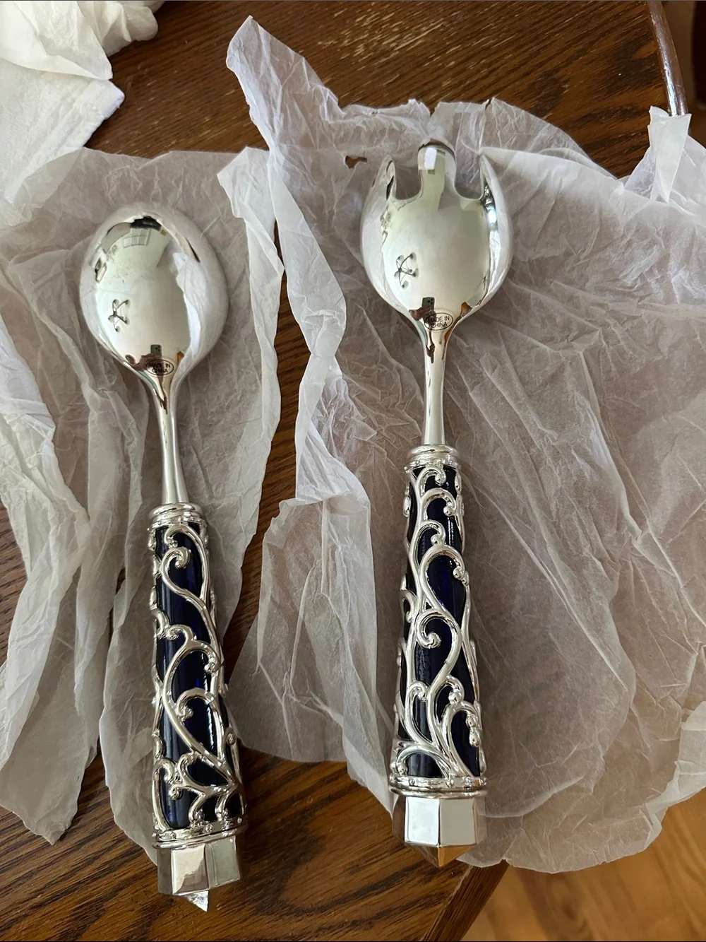 belk Silver-Tone Ornate Serving Spoon and Fork Set